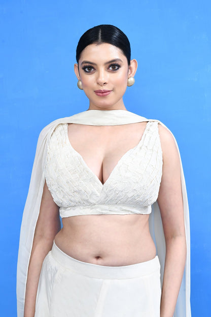 Designer Wear Off White Chinon Chiffon Lehenga Set - Simaaya