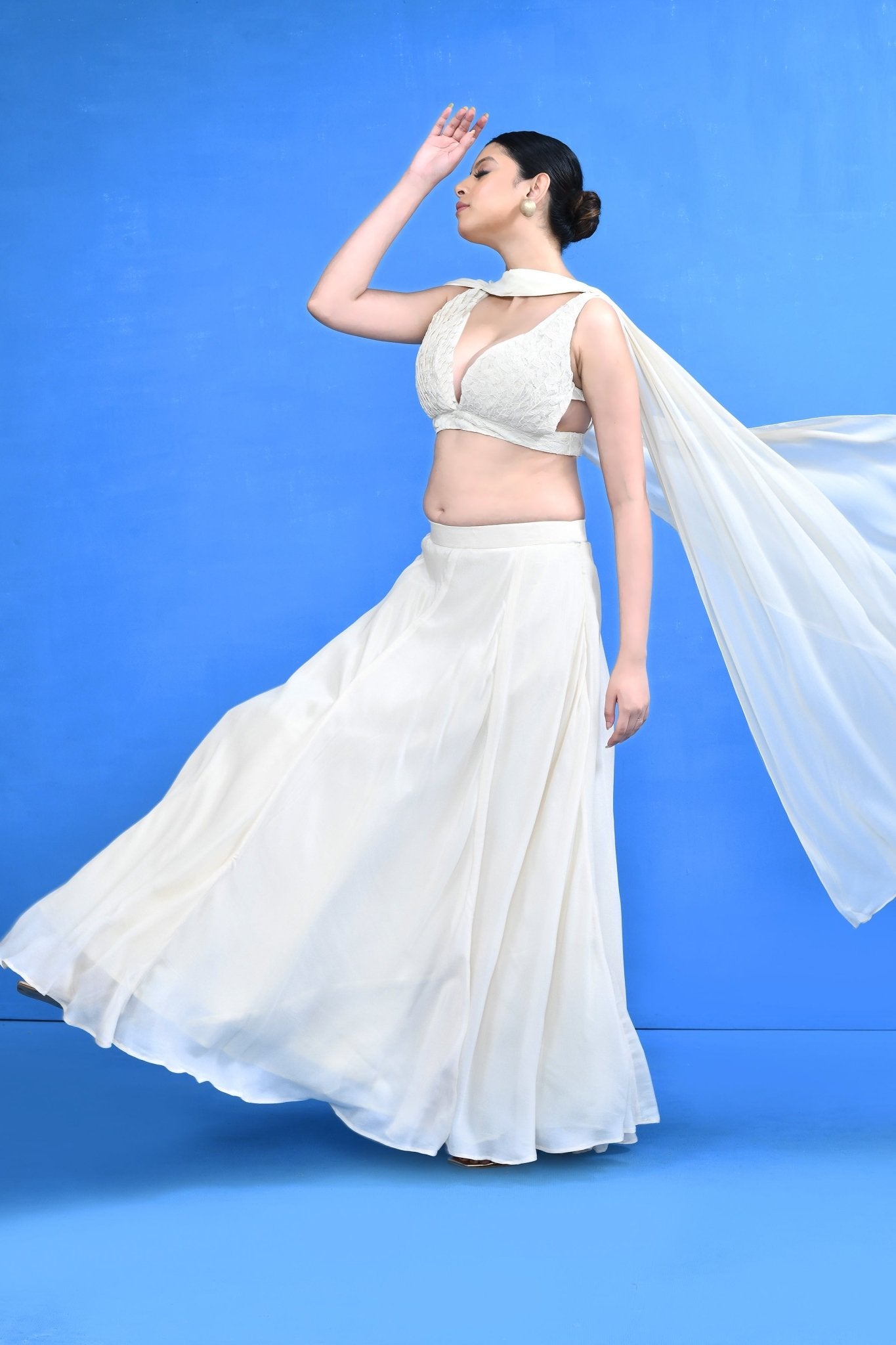 Designer Wear Off White Chinon Chiffon Lehenga Set - Simaaya