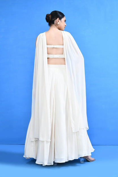 Designer Wear Off White Chinon Chiffon Lehenga Set - Simaaya