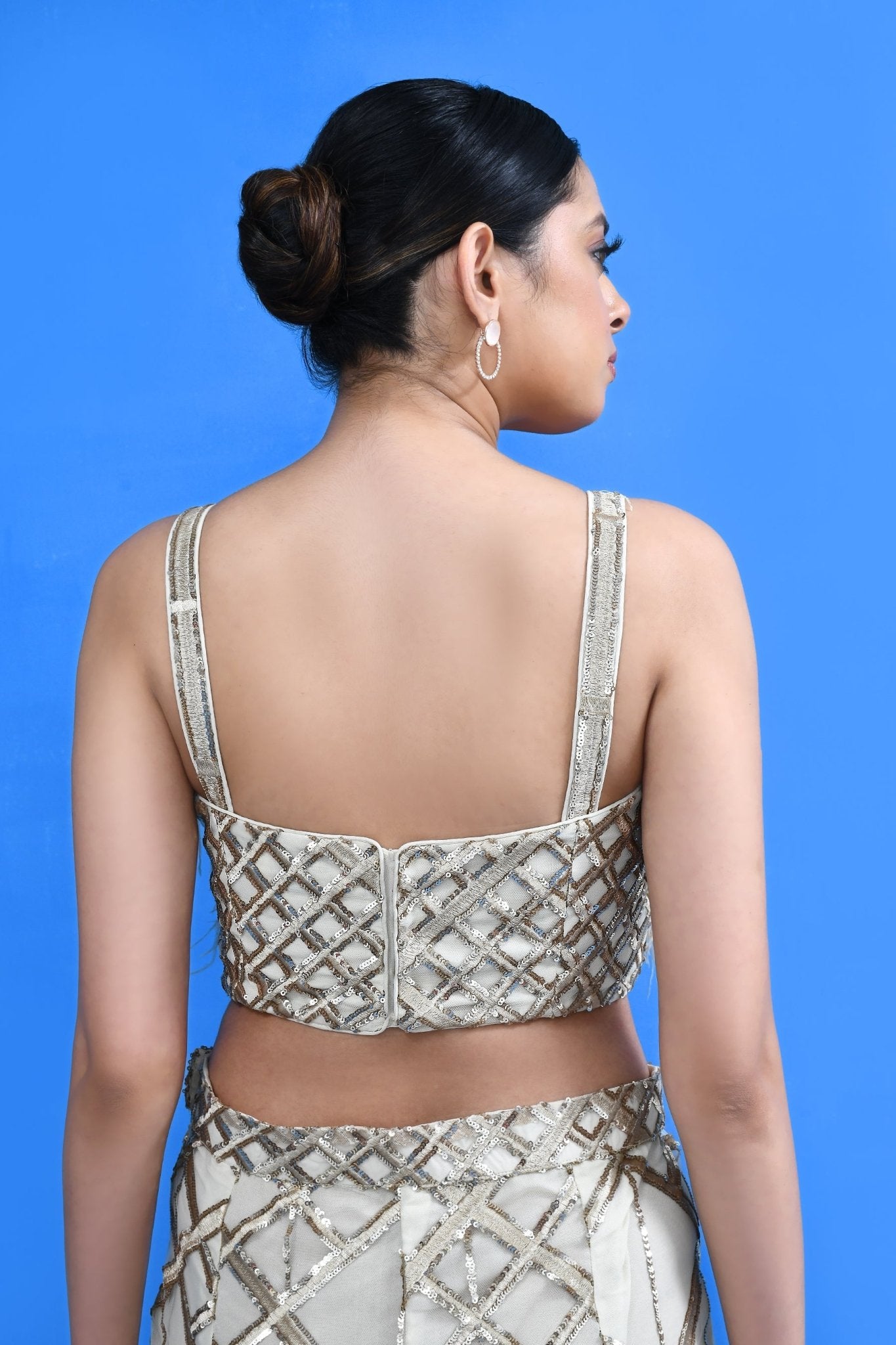 Designer Wear Off White Crop Top and Embellished Palazzo Set - Simaaya