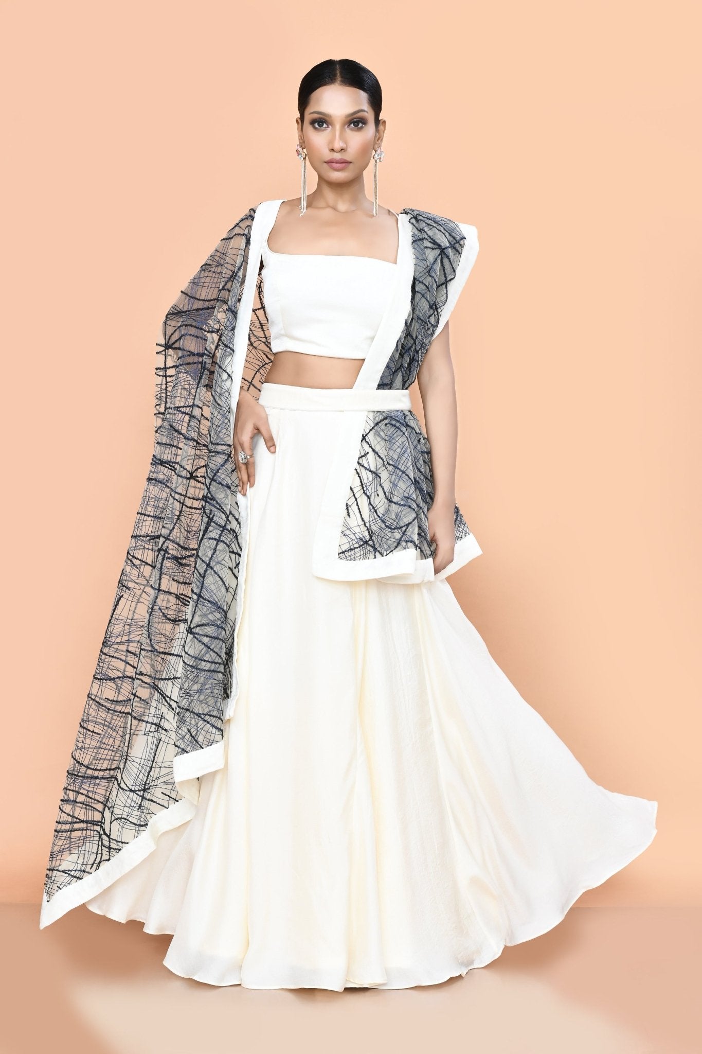 Designer Wear Off White Nova Silk Lehenga Set - Simaaya