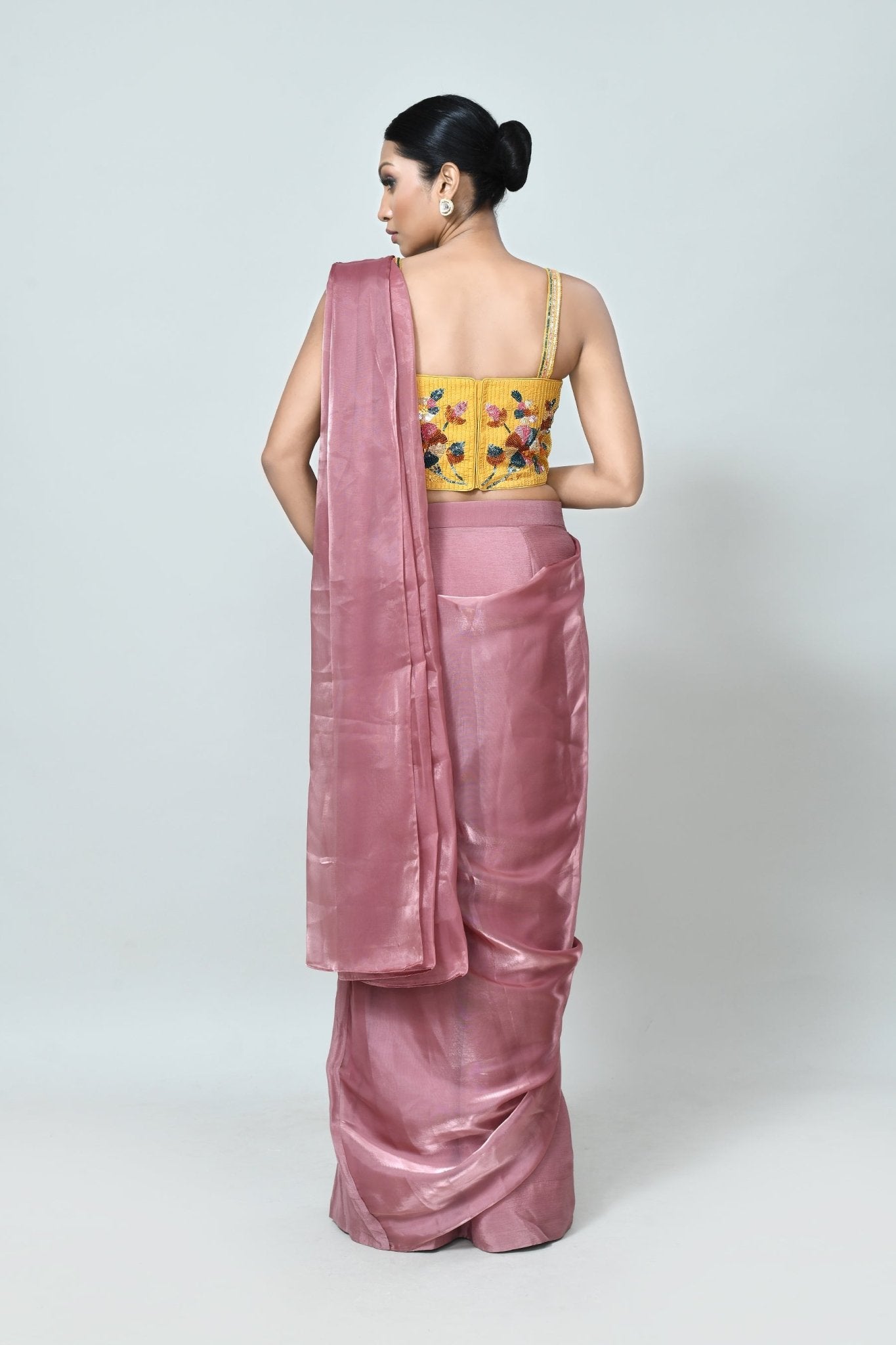 Designer Wear Onion Pink Drape Saree - Simaaya