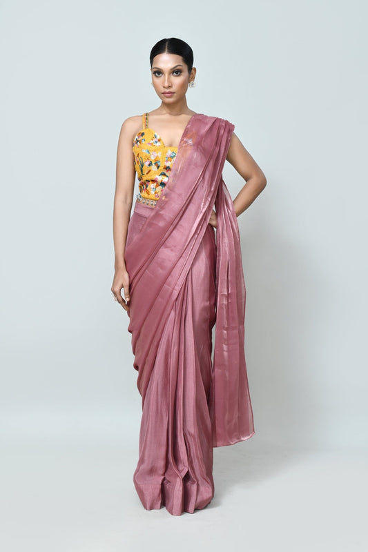 Designer Wear Onion Pink Drape Saree - Simaaya