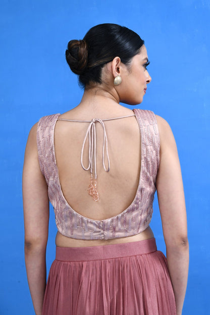 Designer Wear Onion Pink Drape Saree Set - Simaaya