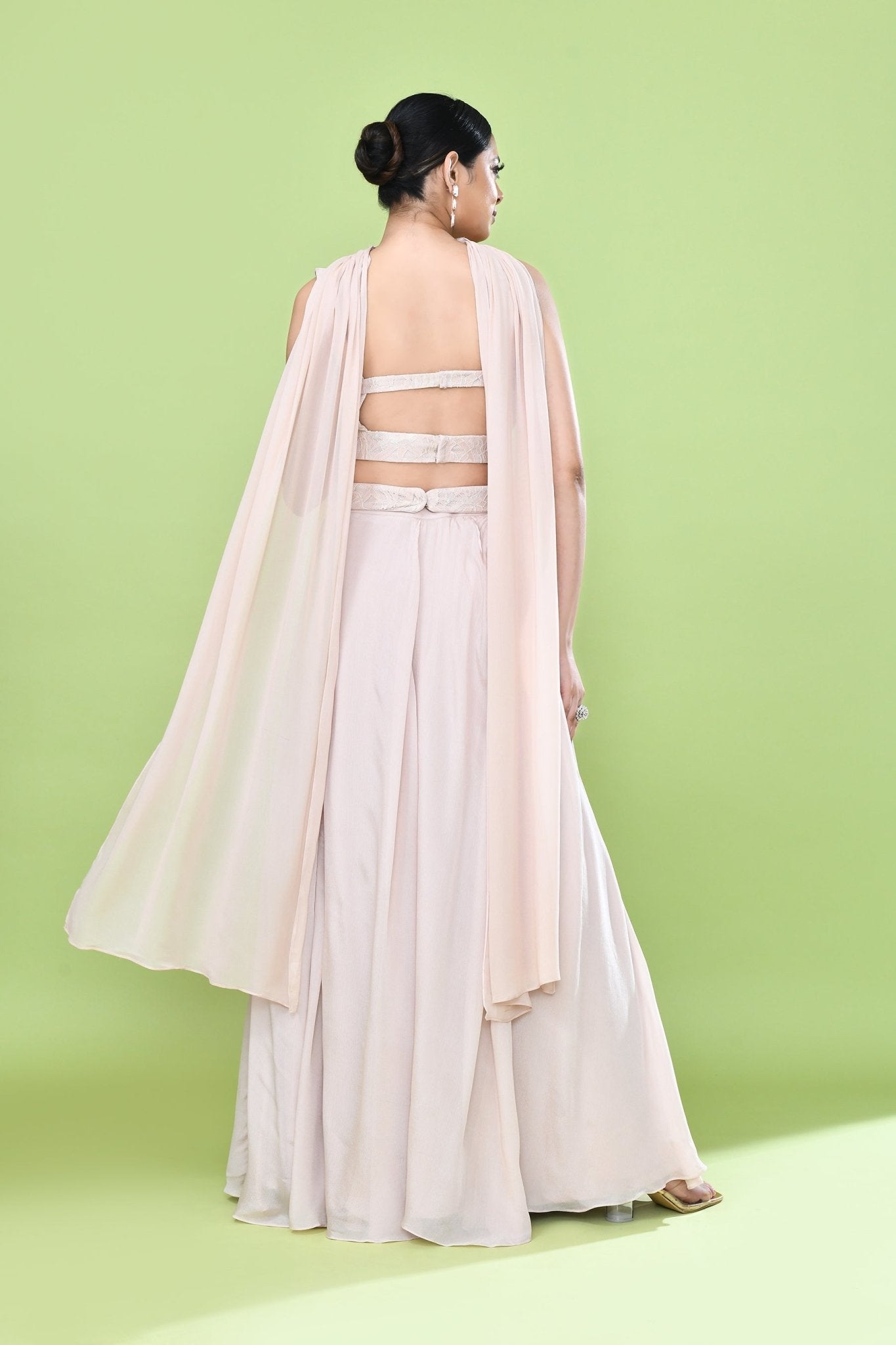 Designer Wear Peach Chinon Chiffon Lehenga Set - Simaaya