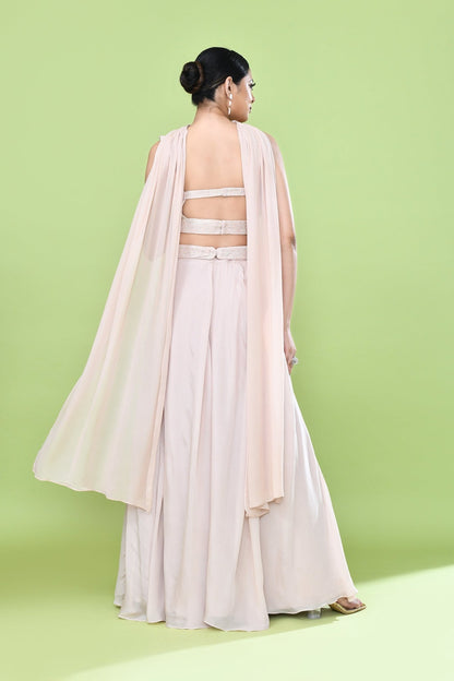 Designer Wear Peach Chinon Chiffon Lehenga Set - Simaaya