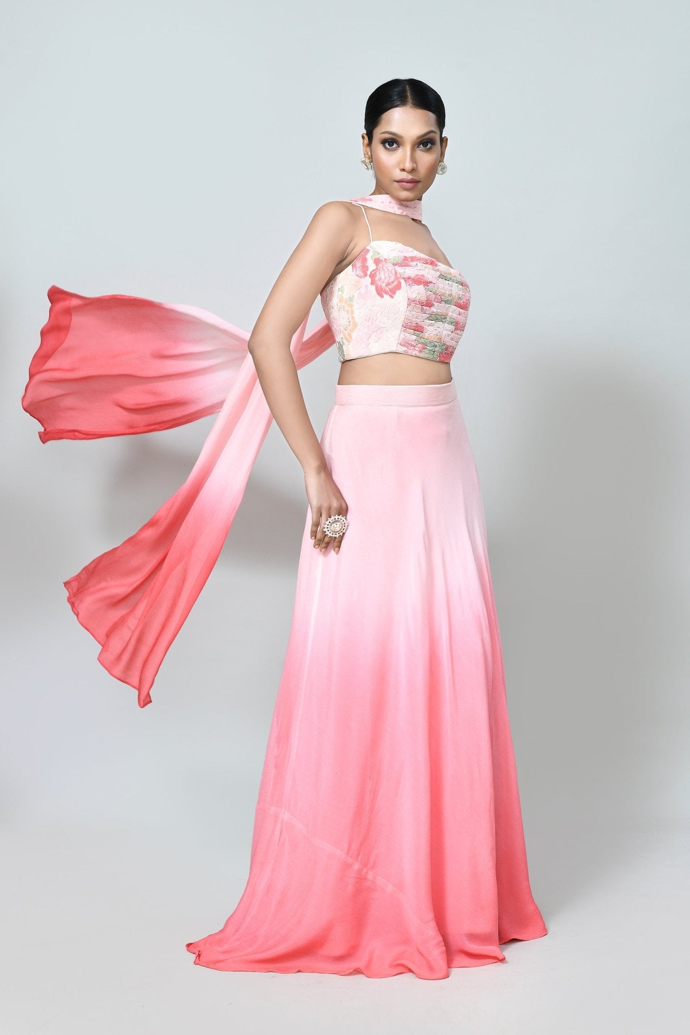 Designer Wear Peach Pink Lehenga Set - Simaaya