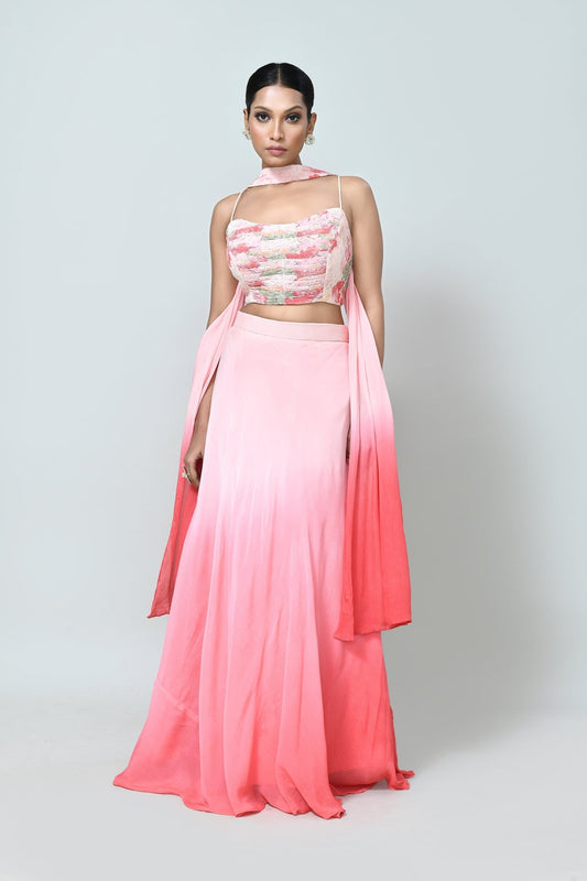 Designer Wear Peach Pink Lehenga Set - Simaaya
