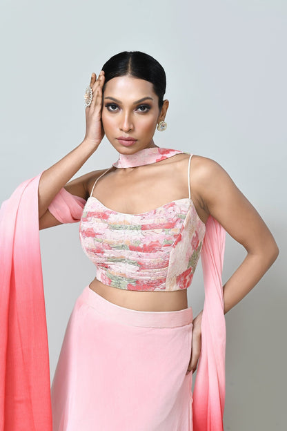 Designer Wear Peach Pink Lehenga Set - Simaaya