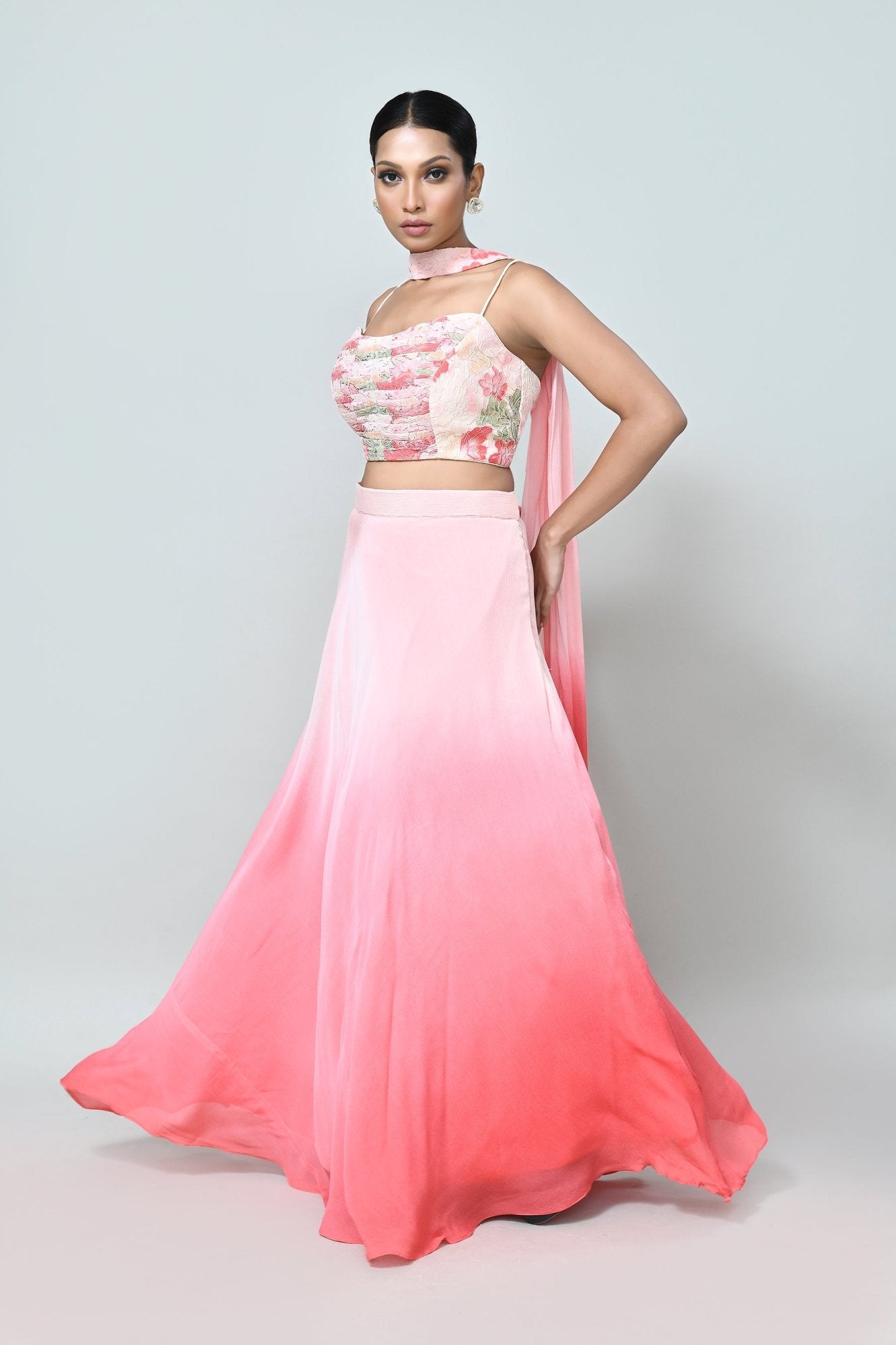 Designer Wear Peach Pink Lehenga Set - Simaaya