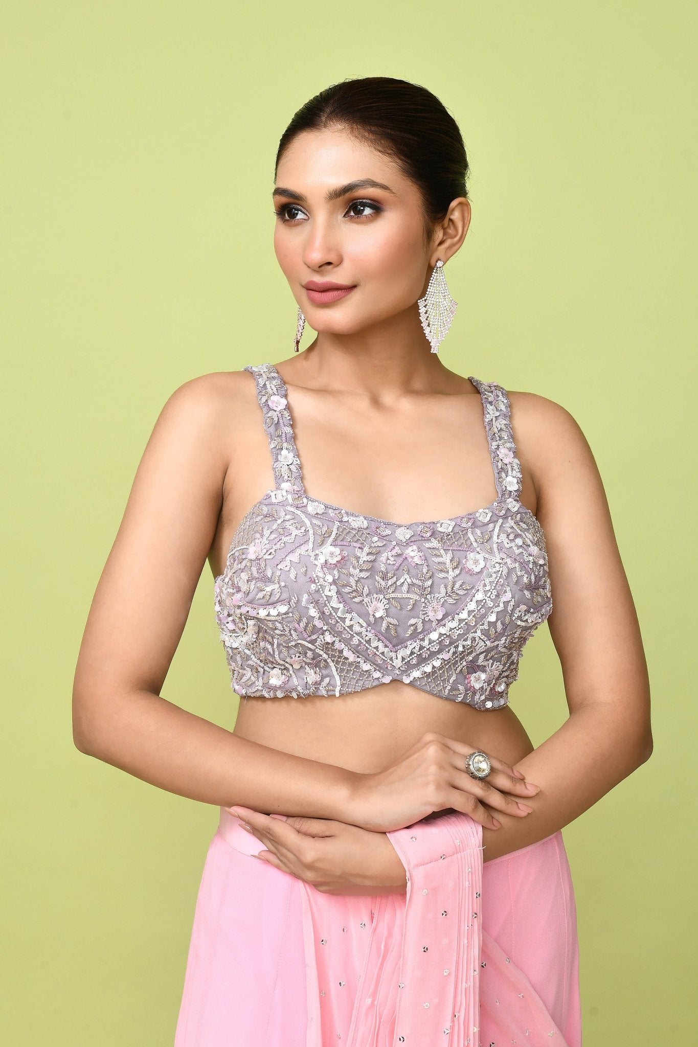 Designer Wear Pink Chinon Chiffon Drape Saree - Simaaya
