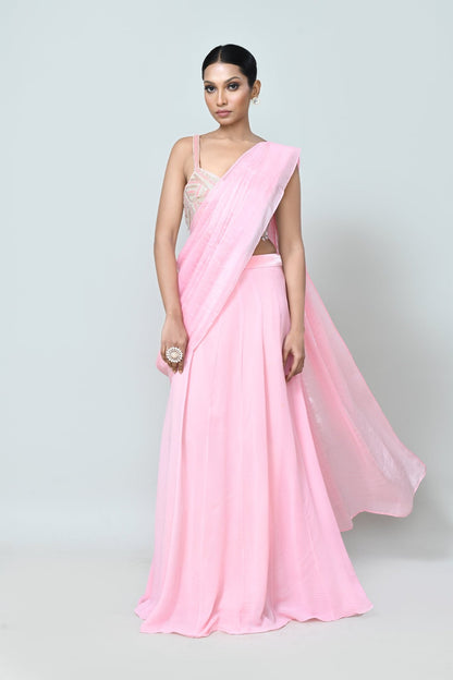 Designer Wear Pink Drape Saree - Simaaya