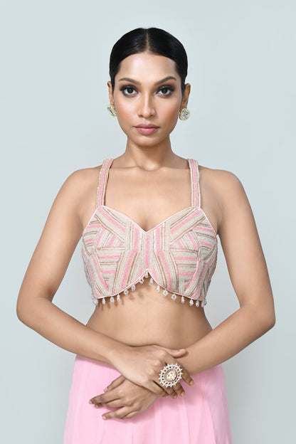 Designer Wear Pink Drape Saree - Simaaya