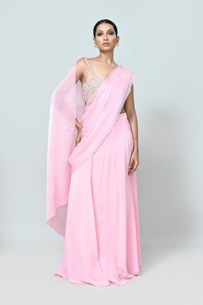 Designer Wear Pink Drape Saree - Simaaya