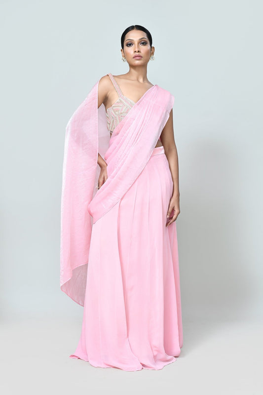 Designer Wear Pink Drape Saree - Simaaya