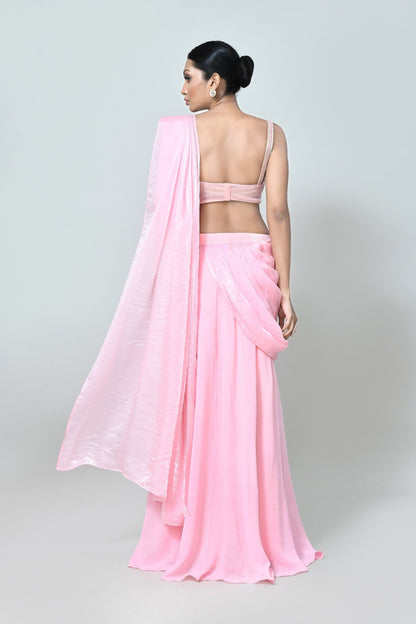 Designer Wear Pink Drape Saree - Simaaya
