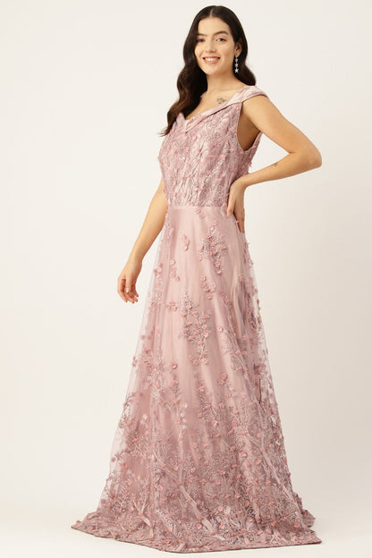 Designer Wear Pink Net Gown - Simaaya