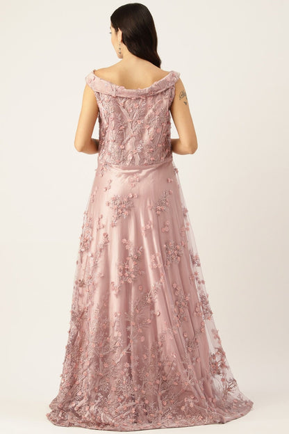 Designer Wear Pink Net Gown - Simaaya