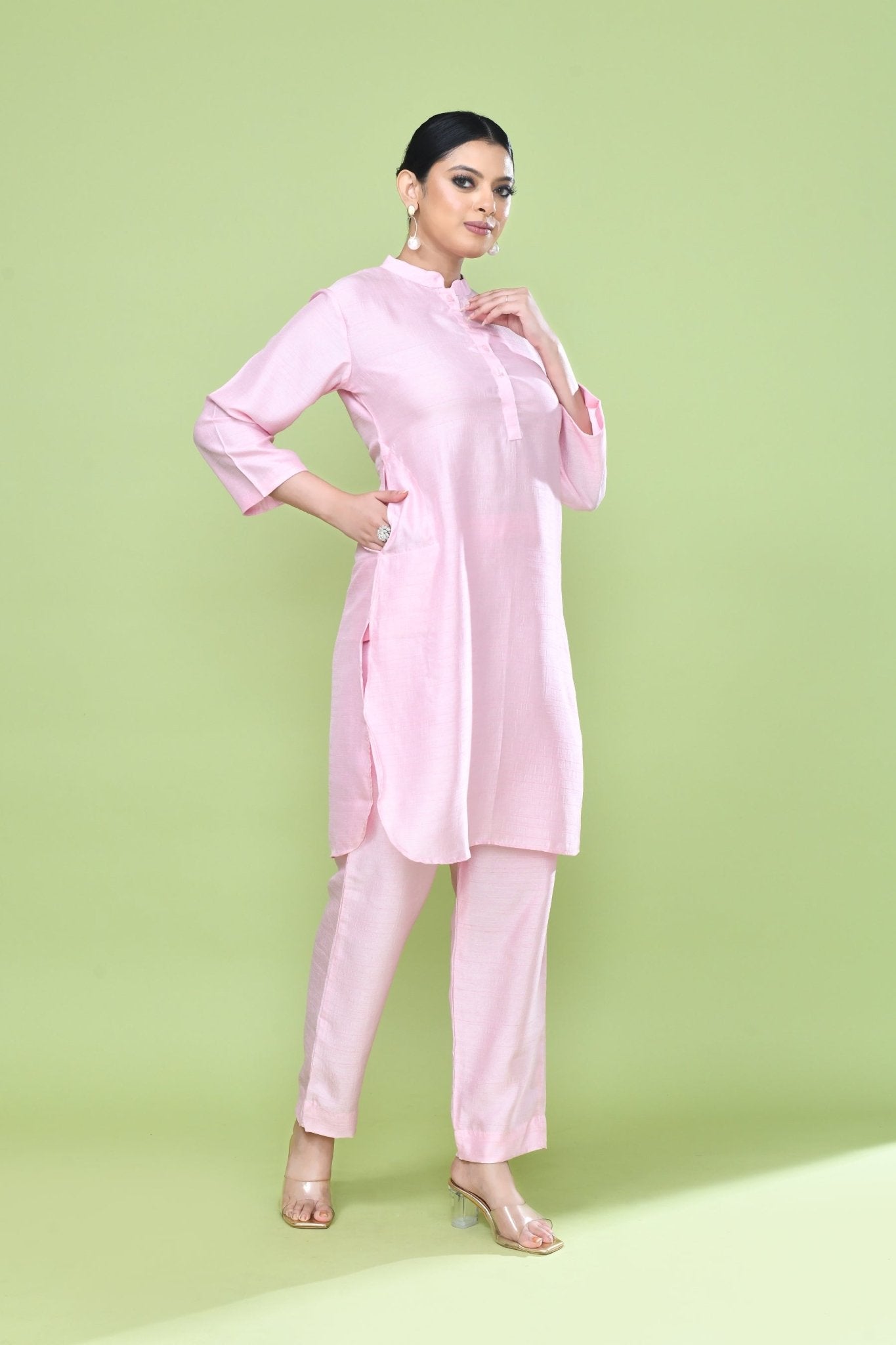 Designer Wear Pink Silk Co-Ord Set - Simaaya