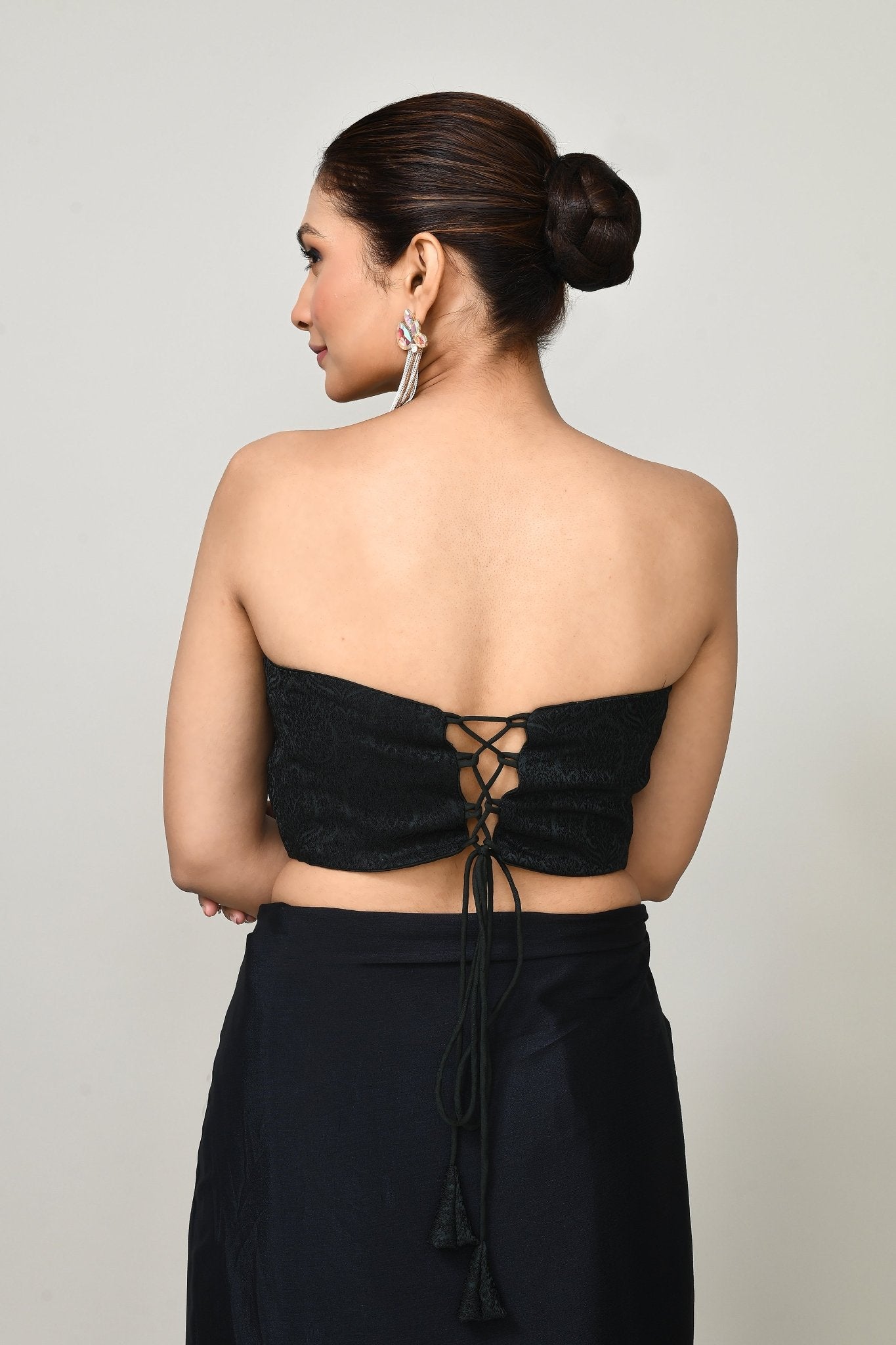 Designer Wear Printed Black Chinon Chiffon Drape Saree - Simaaya