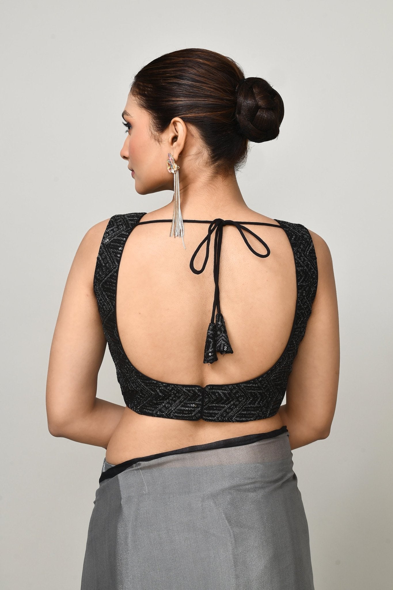 Designer Wear Printed Grey Chinon Chiffon Drape Saree - Simaaya