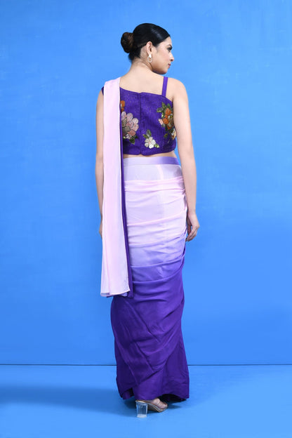 Designer Wear Purple and Pink Chinon Chiffon Drape Saree - Simaaya