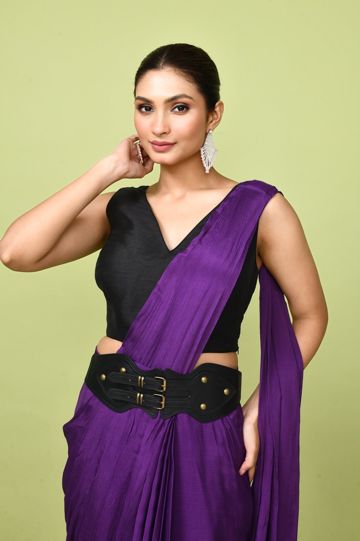 Designer Wear Purple Chinon Chiffon Drape Saree - Simaaya