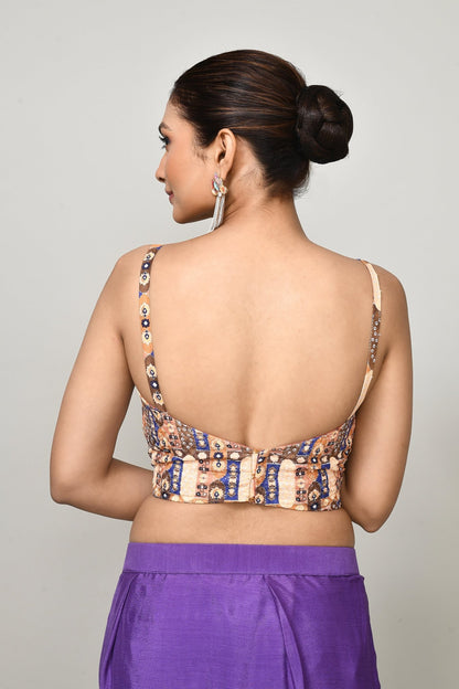 Designer Wear Purple Chinon Chiffon & Tissue Drape Saree - Simaaya