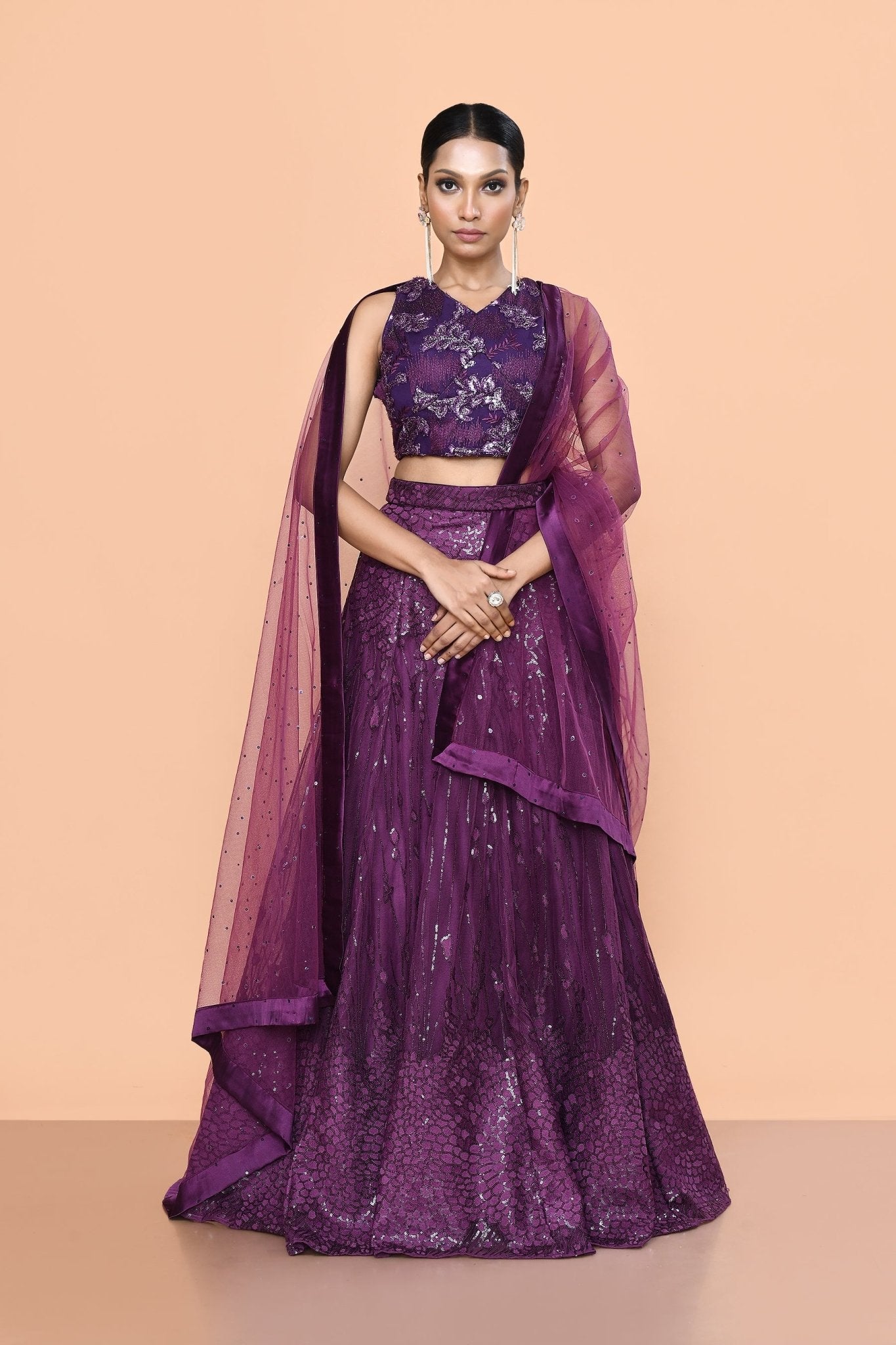 Designer Wear Purple Net Lehenga Set - Simaaya