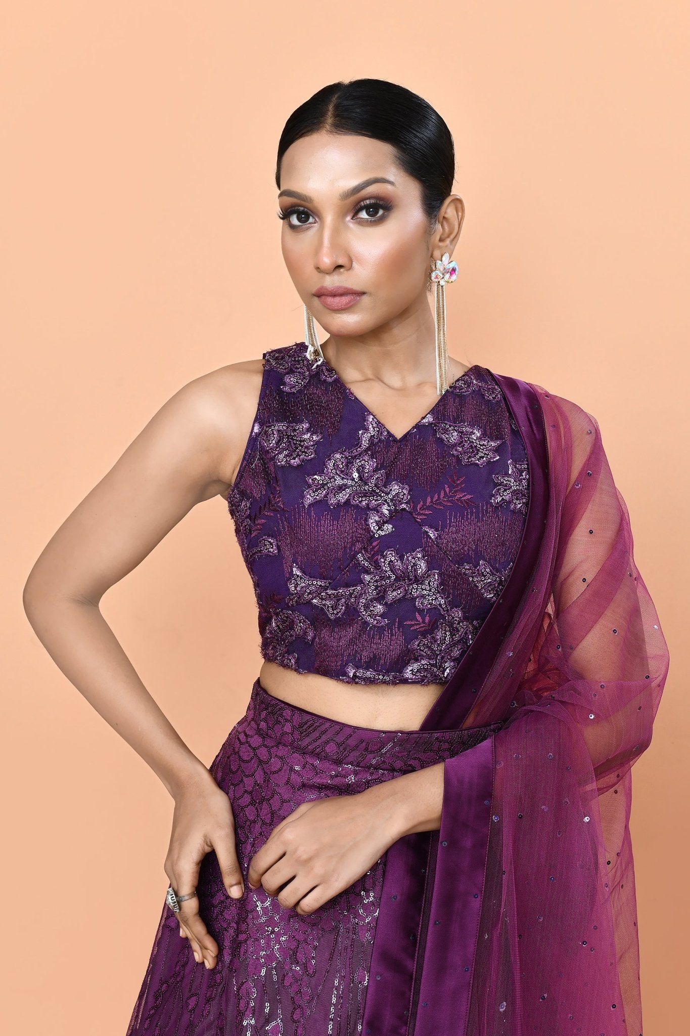 Designer Wear Purple Net Lehenga Set - Simaaya