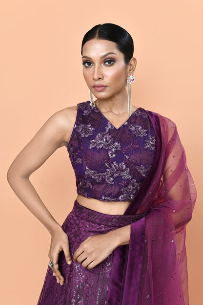 Designer Wear Purple Net Lehenga Set - Simaaya