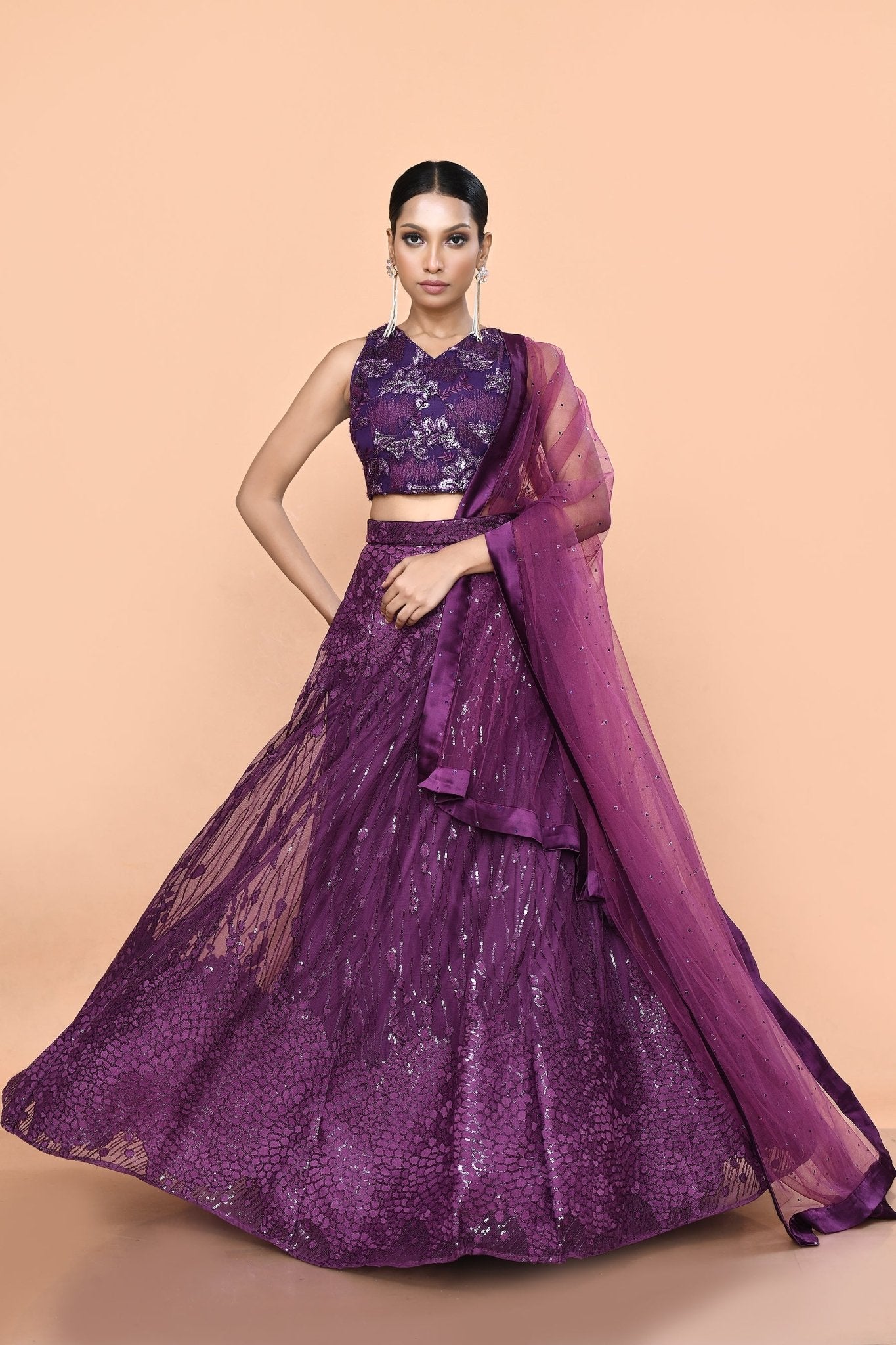 Designer Wear Purple Net Lehenga Set - Simaaya