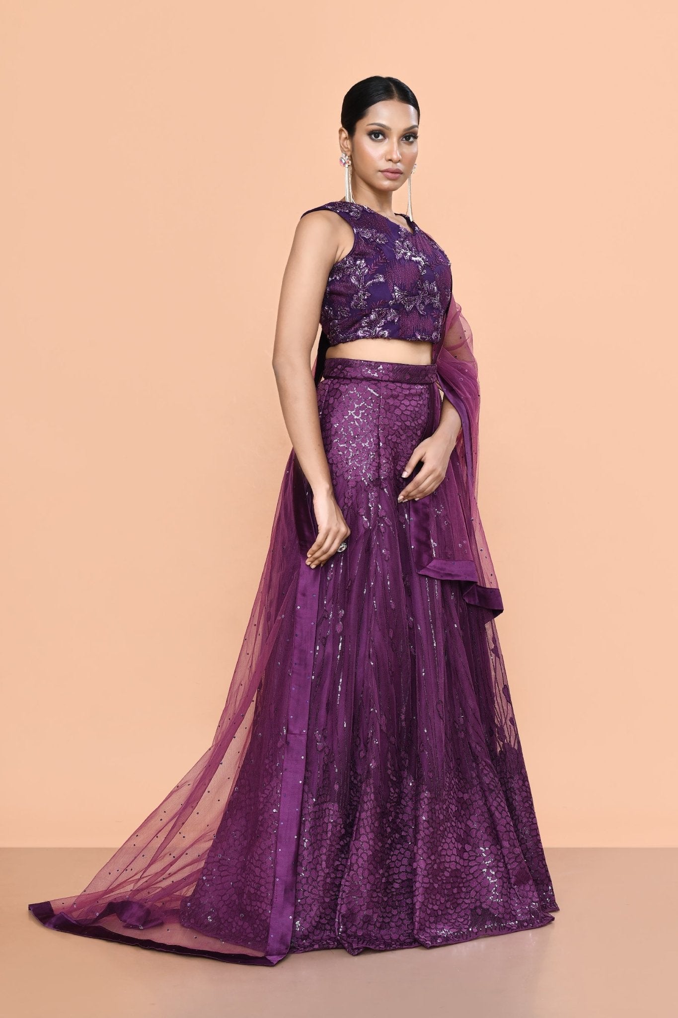 Designer Wear Purple Net Lehenga Set - Simaaya