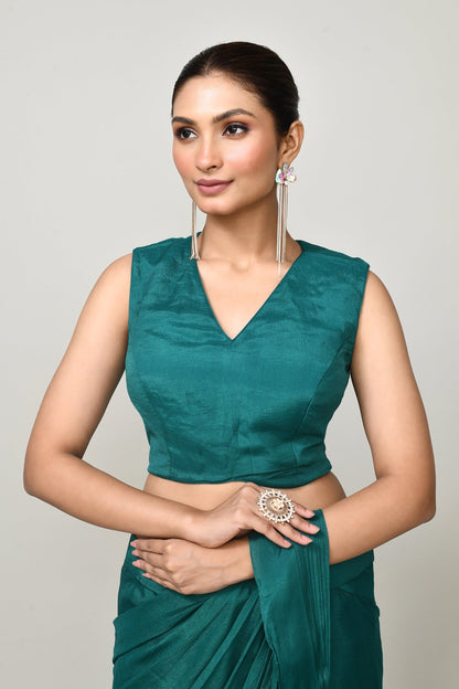 Designer Wear Rama Green Chinon Chiffon Drape Saree - Simaaya