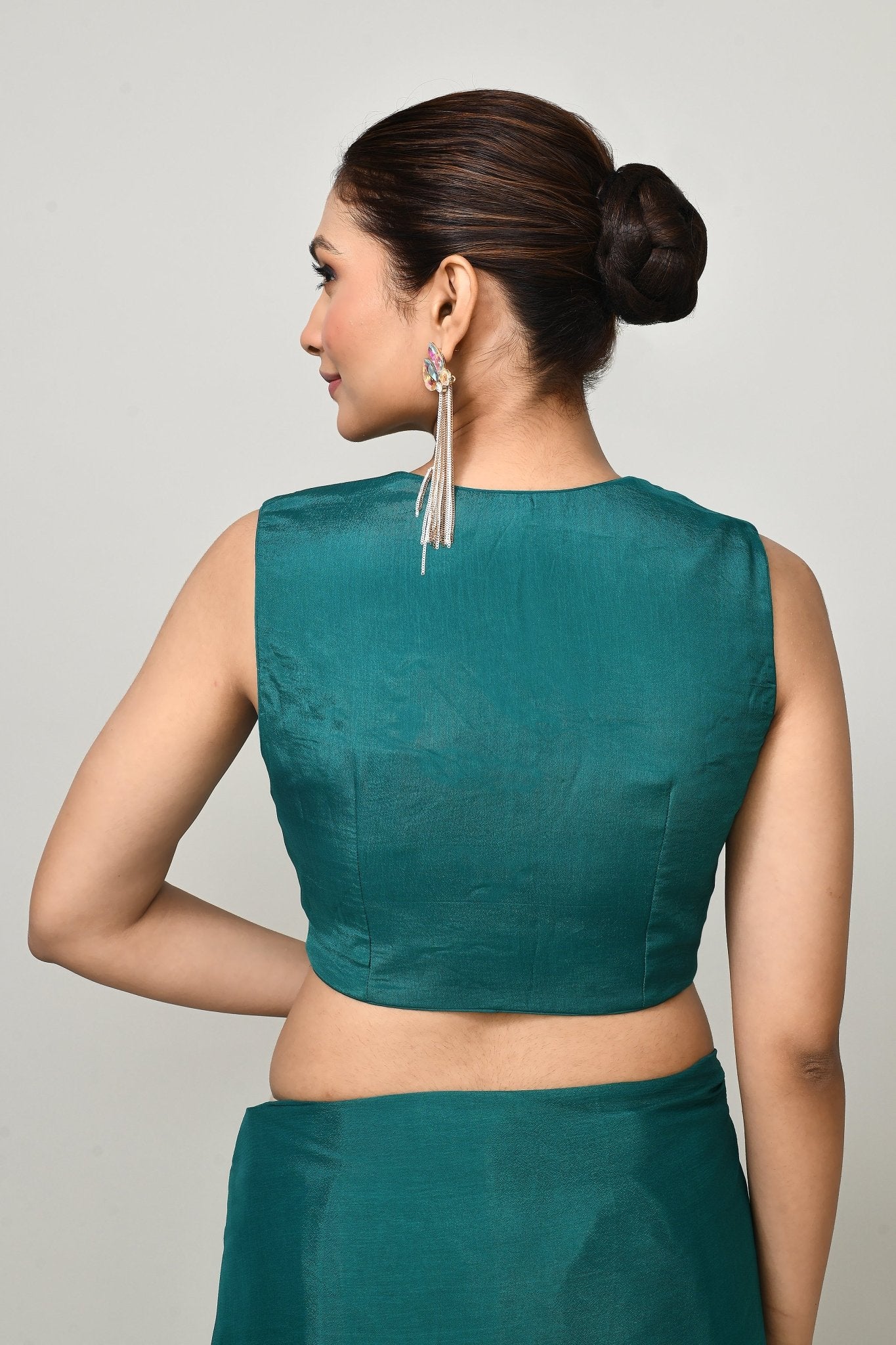 Designer Wear Rama Green Chinon Chiffon Drape Saree - Simaaya