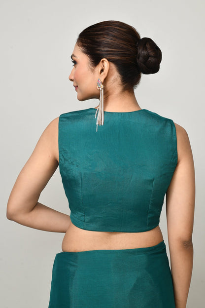 Designer Wear Rama Green Chinon Chiffon Drape Saree - Simaaya