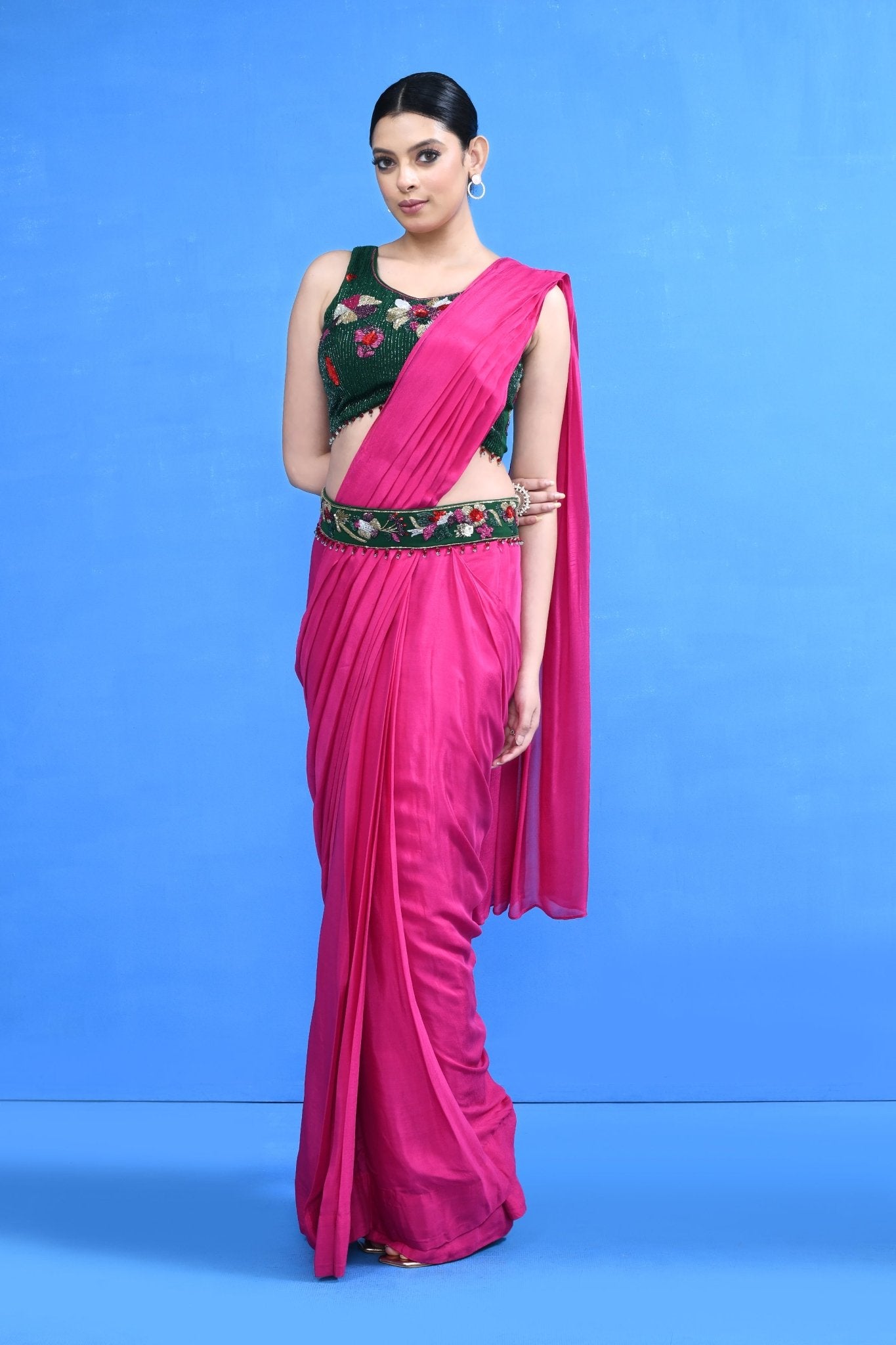 Designer Wear Rani Chinon Chiffon Drape Saree - Simaaya