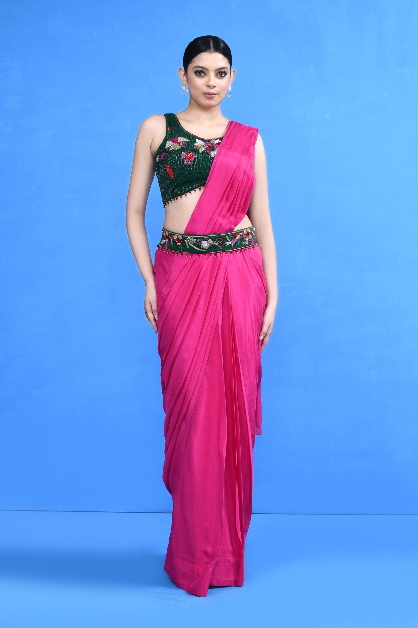 Designer Wear Rani Chinon Chiffon Drape Saree - Simaaya