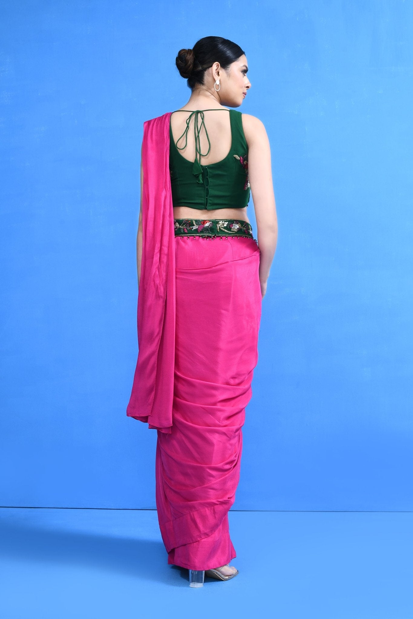 Designer Wear Rani Chinon Chiffon Drape Saree - Simaaya