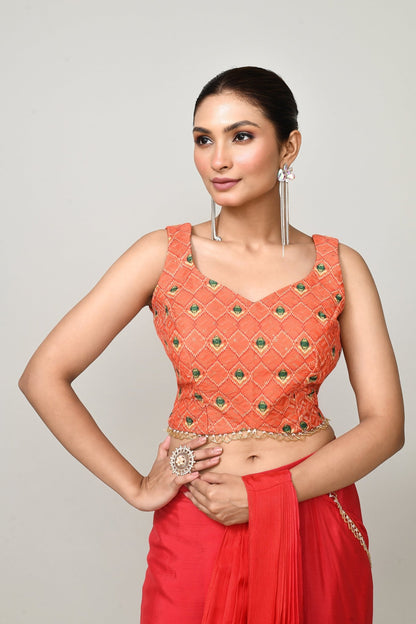 Designer Wear Red Chinon Chiffon Drape Saree - Simaaya