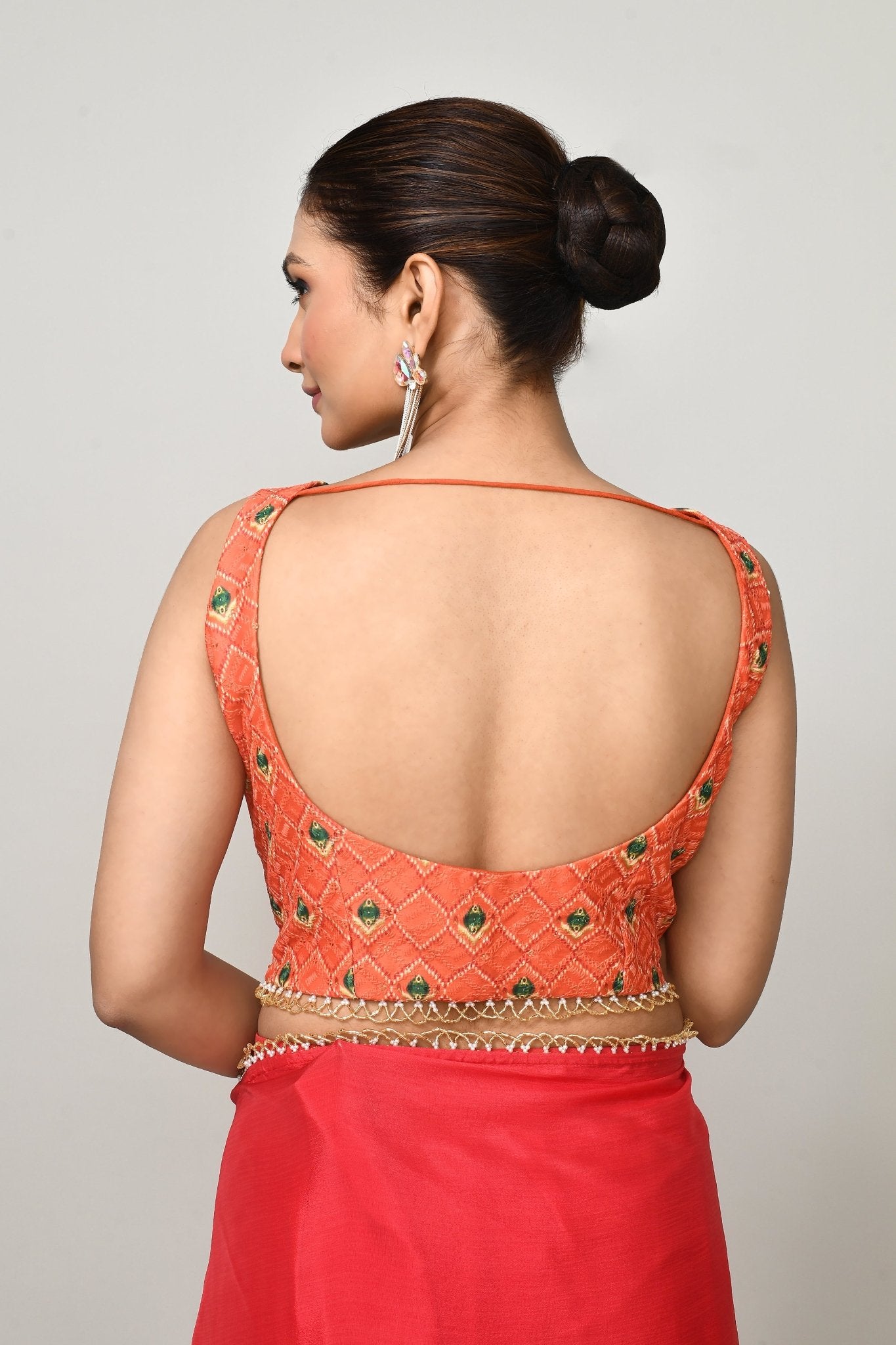 Designer Wear Red Chinon Chiffon Drape Saree - Simaaya
