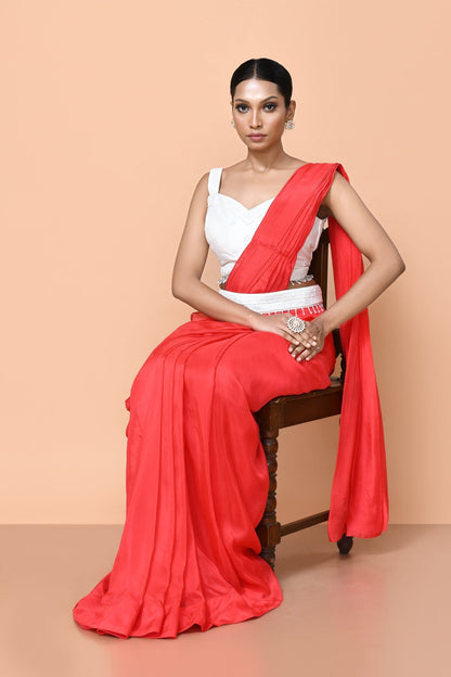 Designer Wear Red Drape Saree - Simaaya
