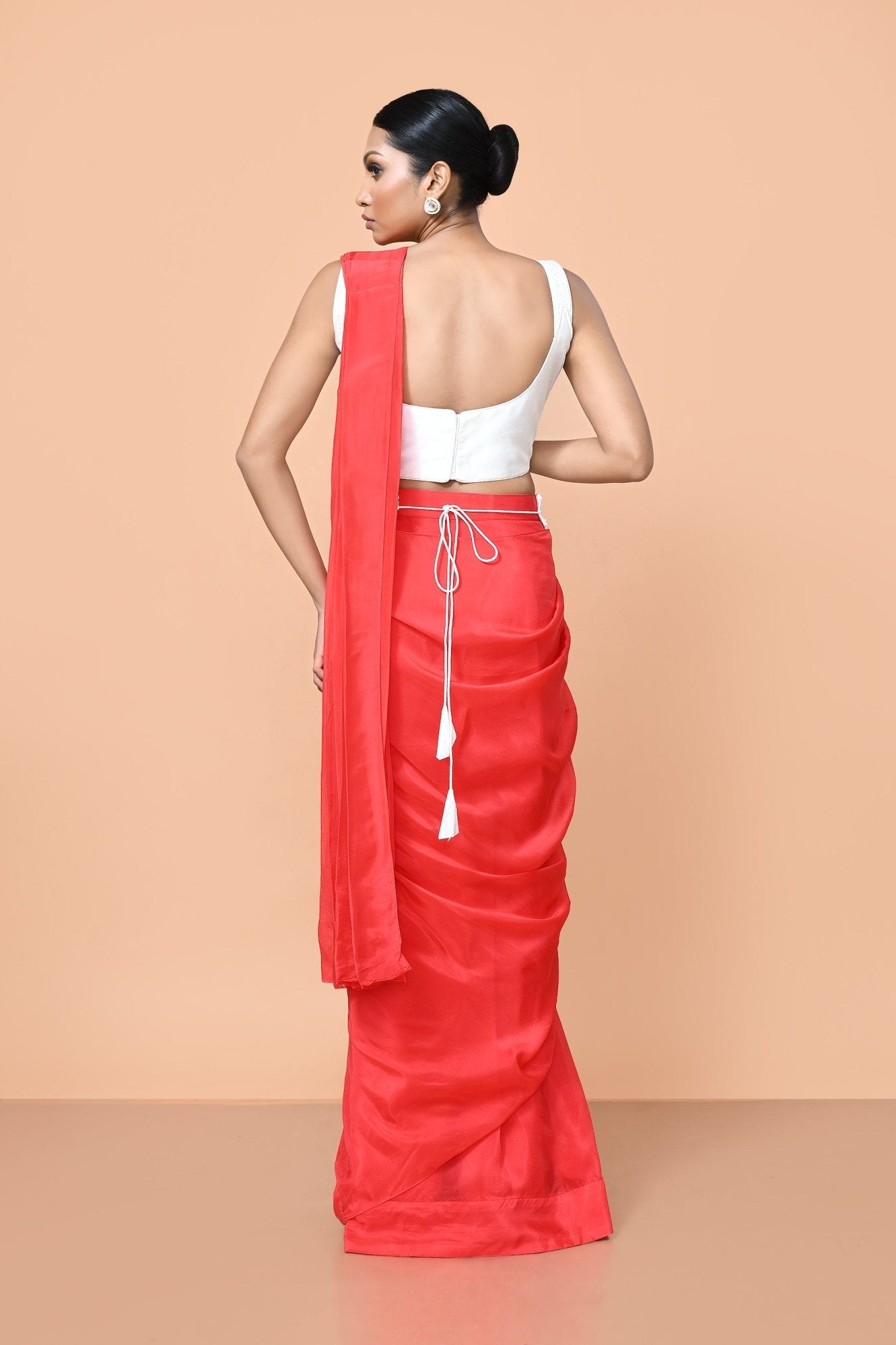 Designer Wear Red Drape Saree - Simaaya
