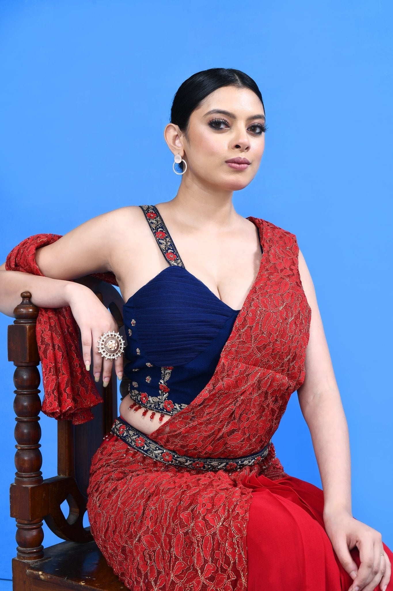 Designer Wear Red Georgette Drape Saree - Simaaya