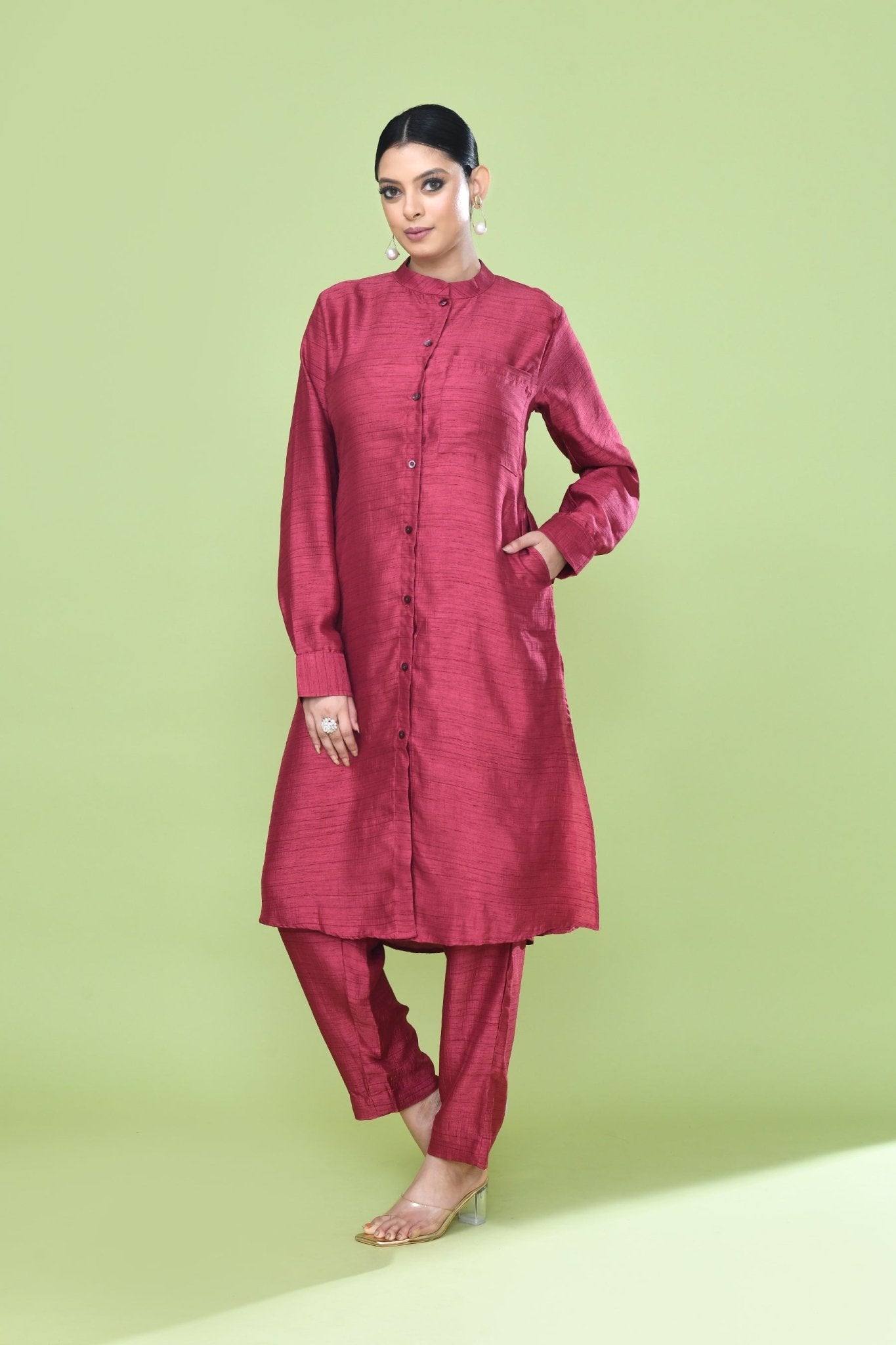 Designer Wear Red Silk Co - Ord Set - Simaaya