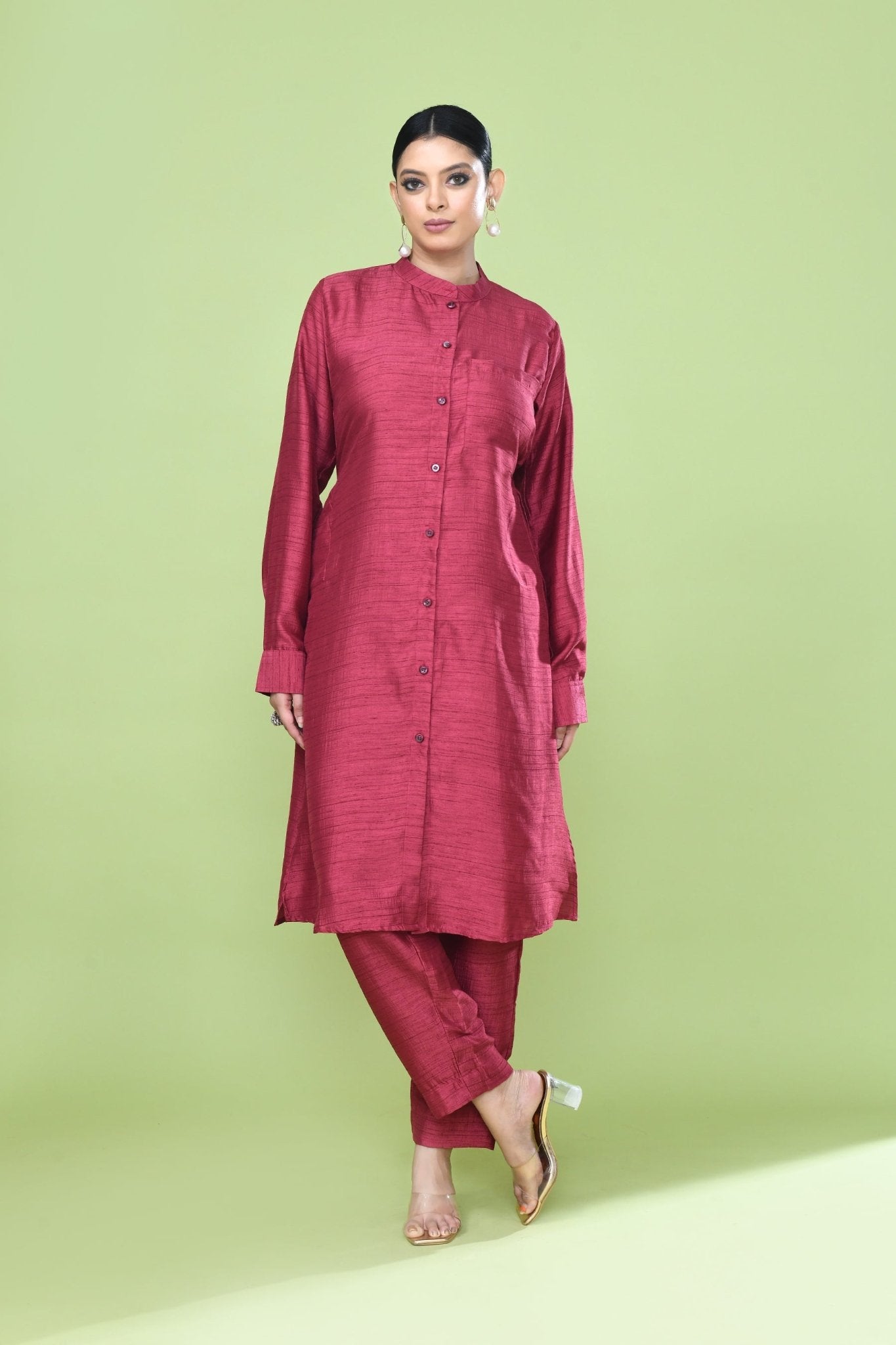 Designer Wear Red Silk Co - Ord Set - Simaaya