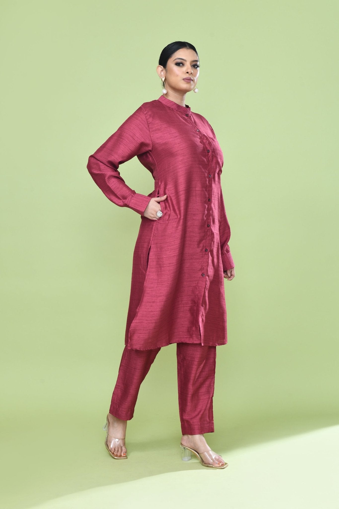 Designer Wear Red Silk Co - Ord Set - Simaaya