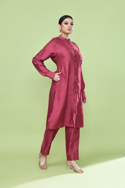 Designer Wear Red Silk Co - Ord Set - Simaaya