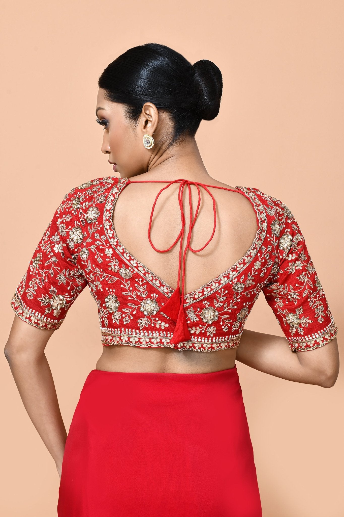 Designer Wear Red Viscose Organza Drape Saree - Simaaya