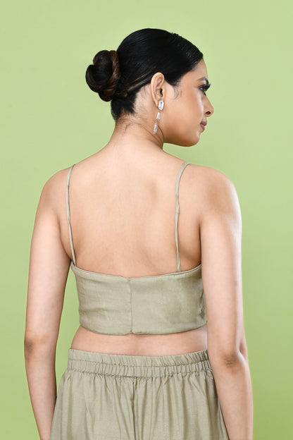 Designer Wear Sage Green Palazzo Set with an Cream Embellished Jacket - Simaaya